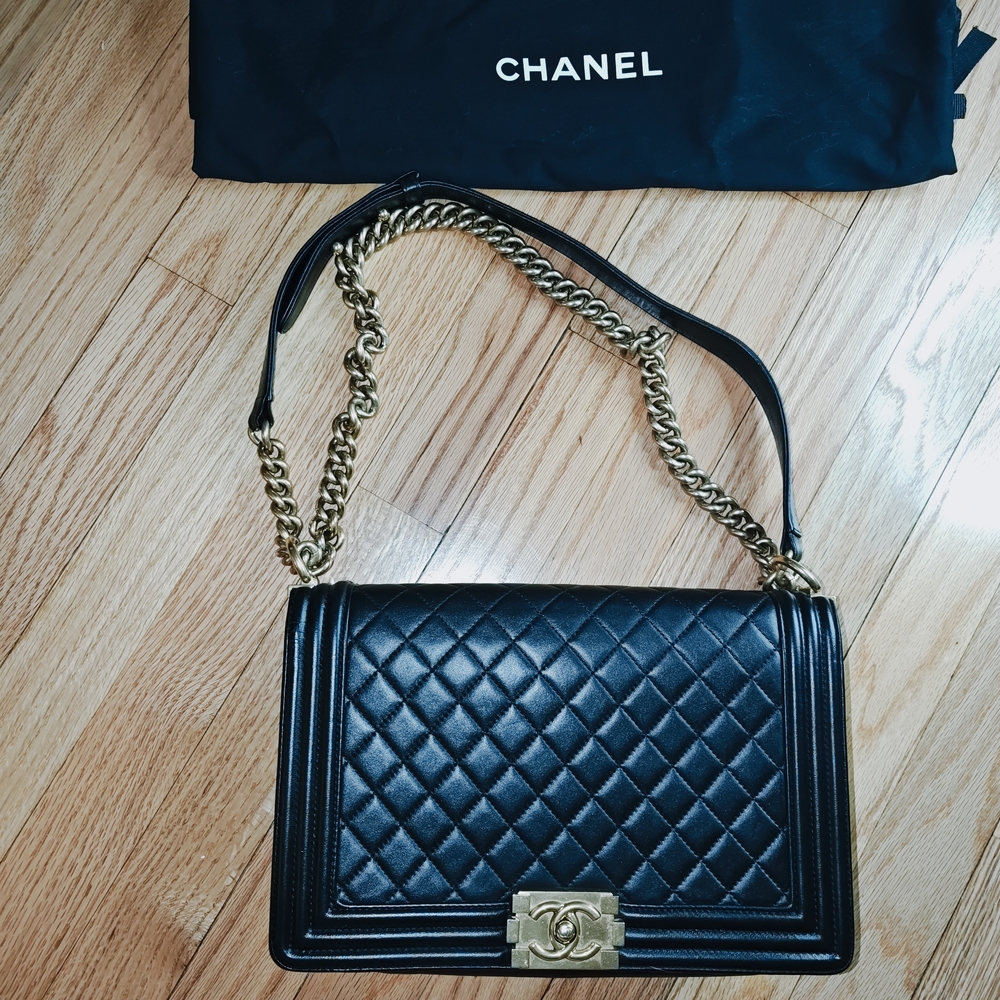 Authentic, Pre-loved, Chanel ‘Le Boy’ Bag, Black Shoulder Bag with Gold Hardware